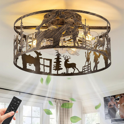 Rustic Deer Fandelier Ceiling Fan with Light & Remote for Farmhouse Decor