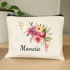 Custom Name Floral Pattern Everyday Gift Makeup Bag Personalized Name  
