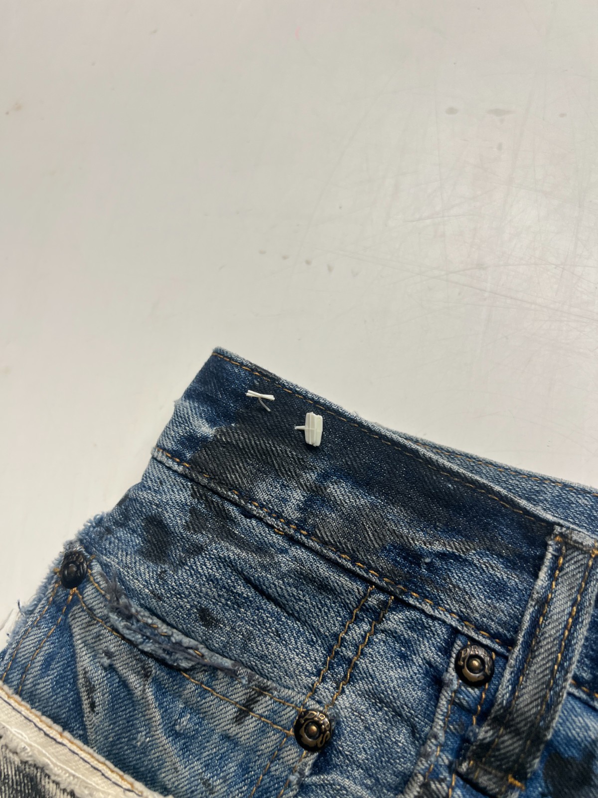 PRPS Patchwork Splatter Straight Jeans Blue Denim… - image 7