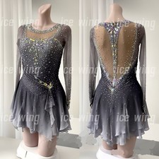 Ice Figure Skating Dress Elasticity Competition Skating Jeweled gray dyeing