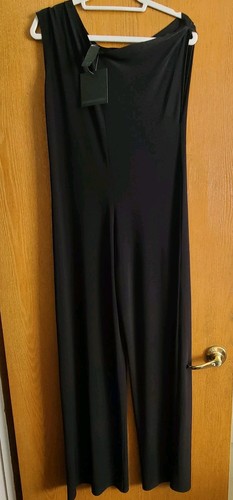 Norma Kamali Asymmetric Drop-Shoulder Wide-Leg Jumpsuit XS/34 Black NO BELT - Picture 2 of 9