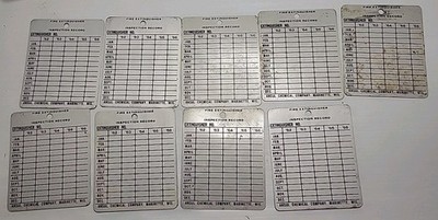 Vtg ANSUL  (Lot of 9) Metal Fire Extinguisher Inspection Record Plates 1962-66