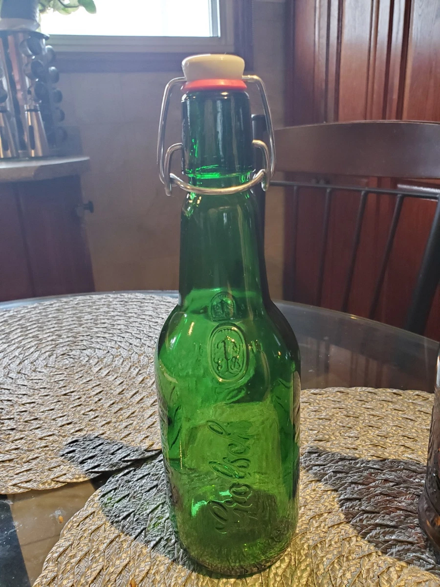 3 Grolsch  Beer Bottles w/ Ceramic Swing Top Empty VTG + Box Of 4 SLATE COASTERS