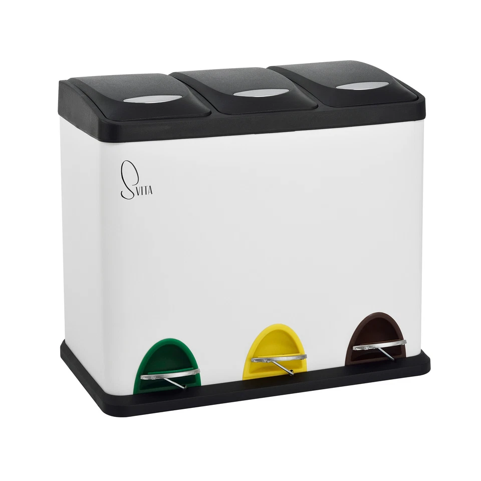 B-Ware SVITA TC3X8 24 L Treteimer Abfalleimer Mülleimer Pulverbeschichtet Weiß