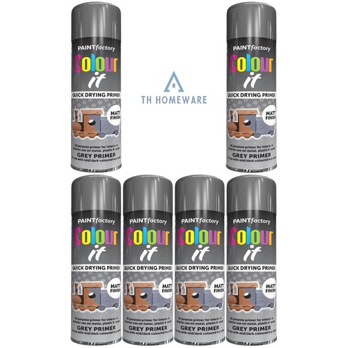 6x All Purpose Grey Primer Spray Paint Quick Drying Paint For Metal