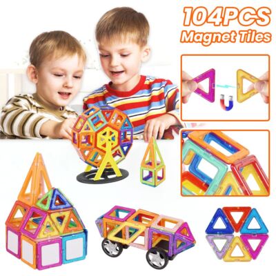 104Stk Blocks Magnetic Building Kinder Spielzeug Magnetische Bausteine Blöcke DE