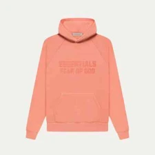 Fear of God Essentials Oversized Fleece Hoodie Pullover Hood Logo Coral NWT