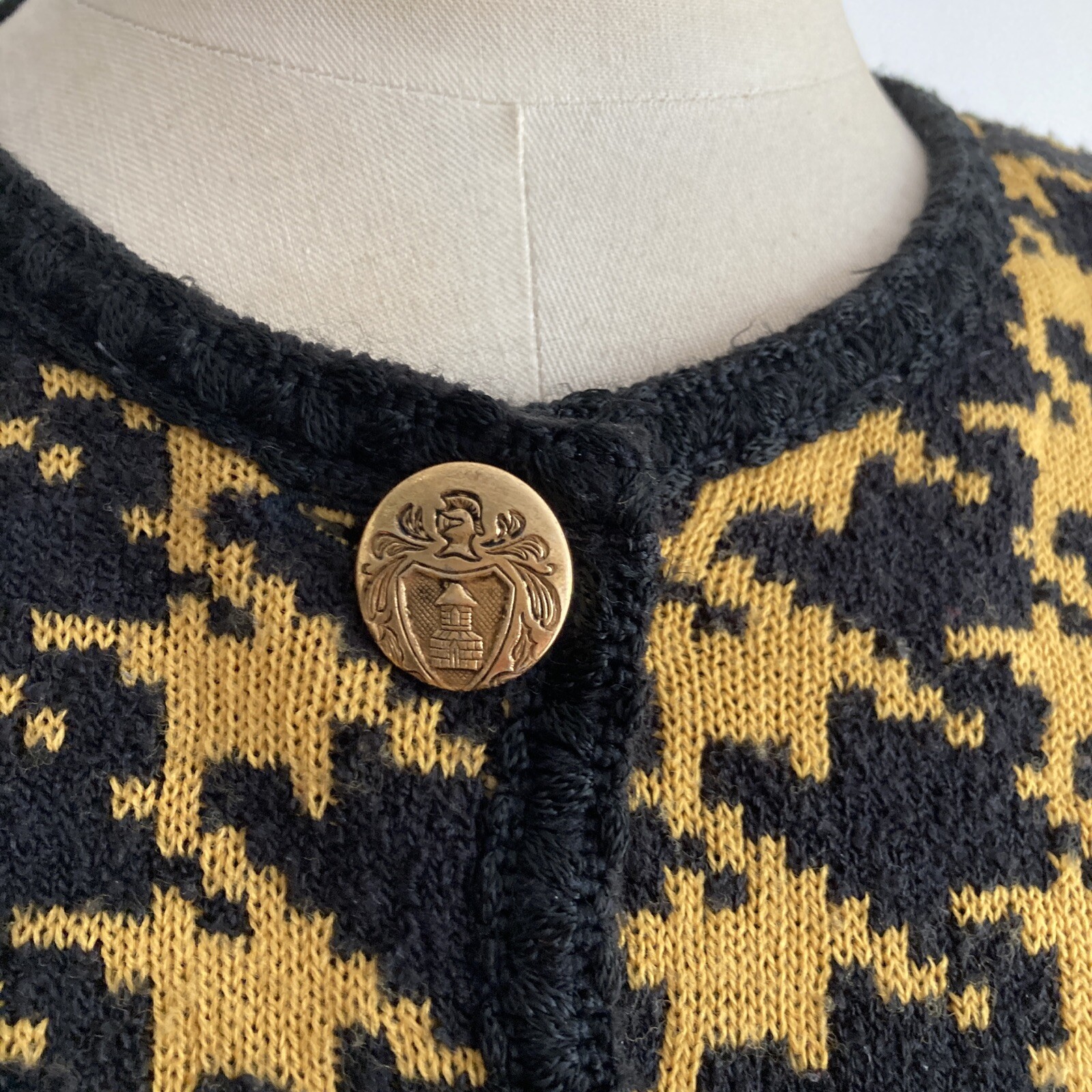 Vintage 1992 Gold/Black Hounds Tooth  St Michael Cardigan/Jacket, Size 12 UK 3