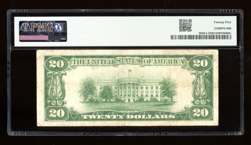 DBR 1928 $20 FRN San Francisco Numeral Fr. 2050-L PMG 25 Serial L00620389A - Picture 2 of 2