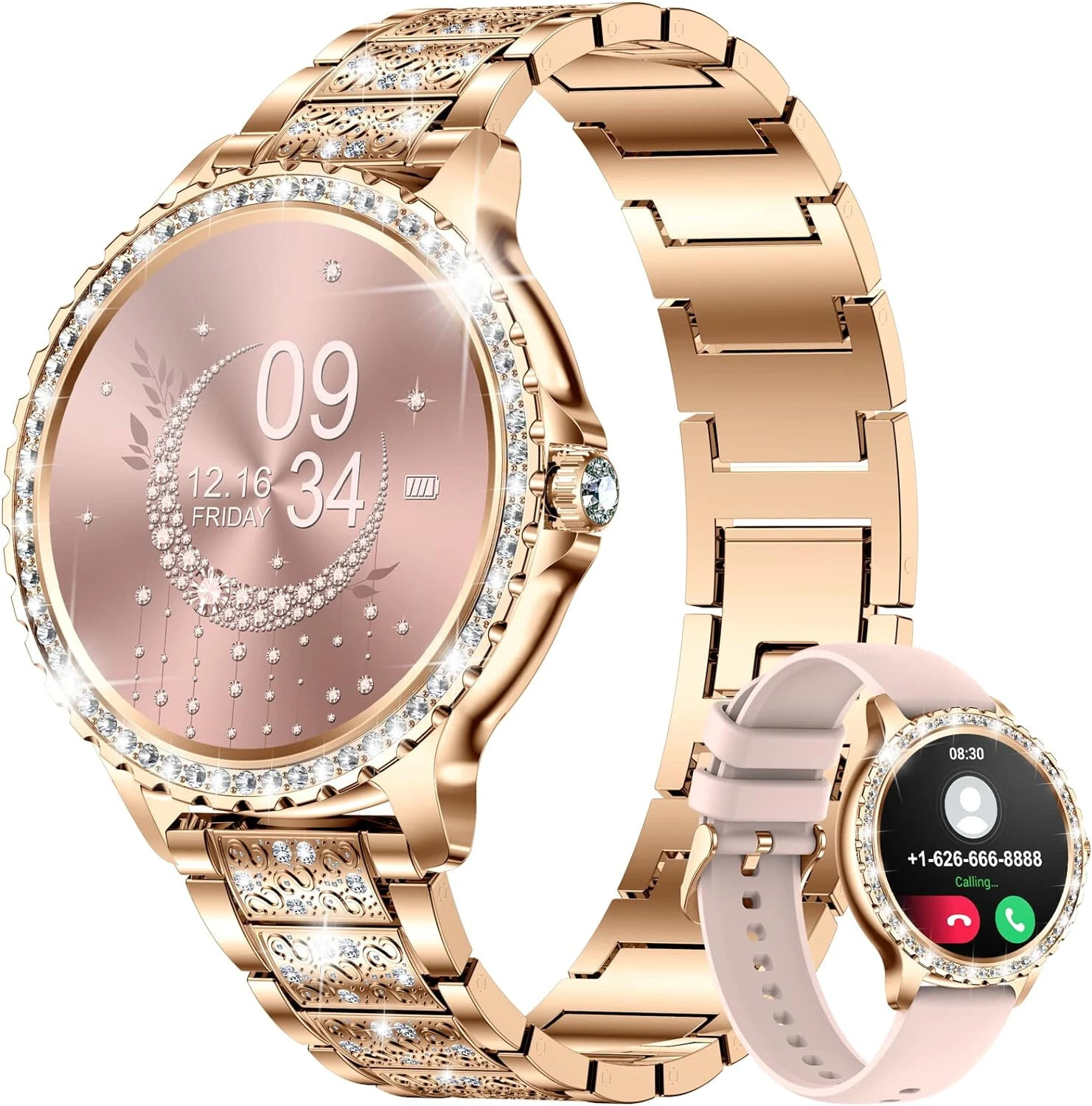 Smart Watch Women with Phone Function Diamond Sport Modes Waterproof Sleep Tracker