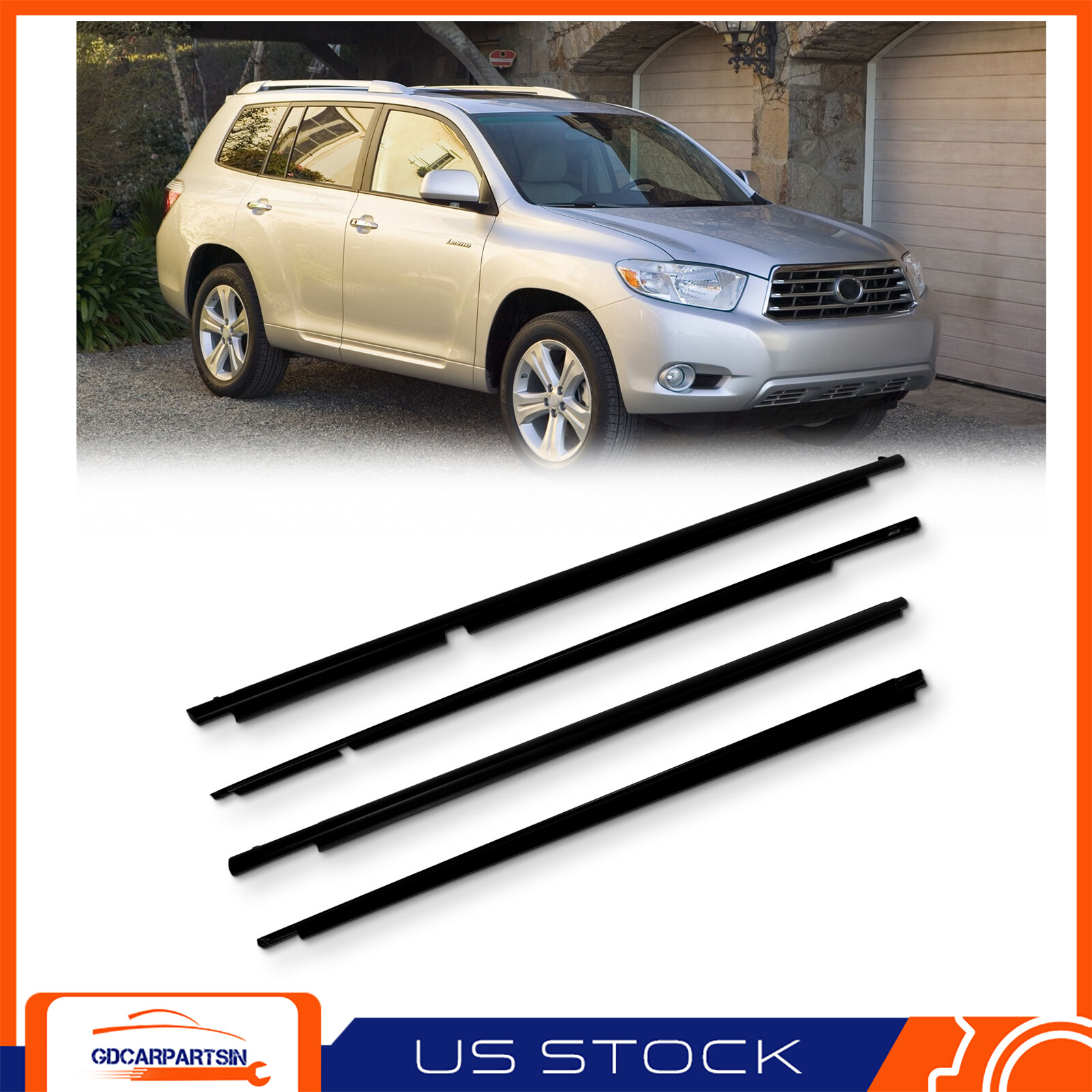 2008-2010 Toyota Highlander Weatherproof Window Moulding Seal Strips – 4pc Set