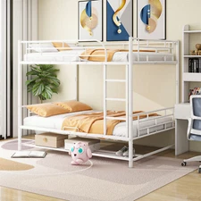 Heavy Duty Full Over Full Size Metal Bunk Bed w/Safety Guard Rails Bedroom White