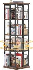 Aheaplus Rustic Brown 4-Tier Rotating Bookshelf,360° Display for Small Spaces