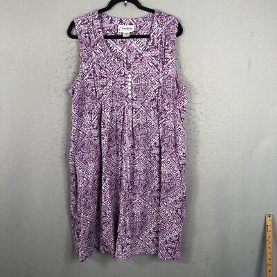 Expressions  Dress Womens 1X Plus Size Purple White Paisley Babydoll Artsy Beach