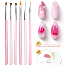 Beetles Nail Art Brushes, 6 Pcs Fingernail Art Design Pens, Pink Handle French