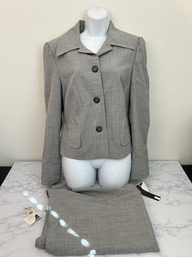 Vtg Lycra By Dupont Blazer And Skirt Set Women’s 12 Gray Lined Red 2 Piece Set B