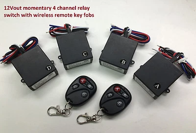 MSD 12v 15A 315mhz 4ch MOMENTARY relay switch 2 remote control key fob RM400