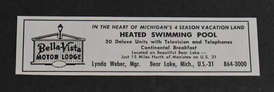 1968 Print Ad Michigan Bear Lake Bella Vist Motor Lodge Lynda Weber Swimming