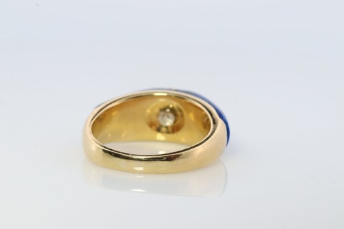 Anillo de diamantes y lapislázuli de 18 k. Banda de diamantes margarita y lapislázuli central. - Imagen 6 de 10