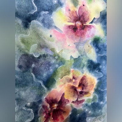 Original Painting Pansies watercolor art Impression Floral By Artist Artettina