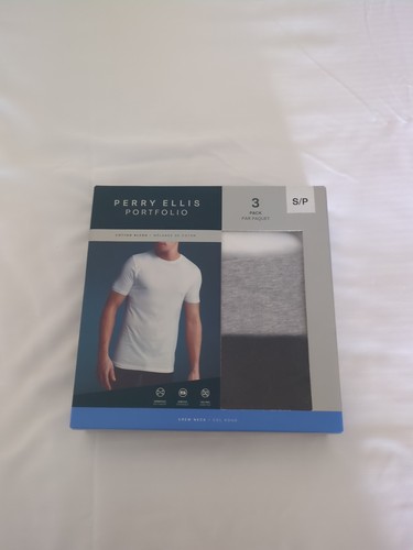Perry Ellis Portfolio 3 Pack Cotton Blend Crew Neck T-Shirts Small UMPE227-ALHTR