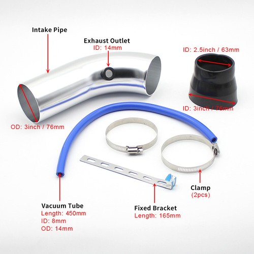 Car Cold Air Intake Filter Alumimum Induction Kit Pipe Hose System Set Black - Picture 3 of 9