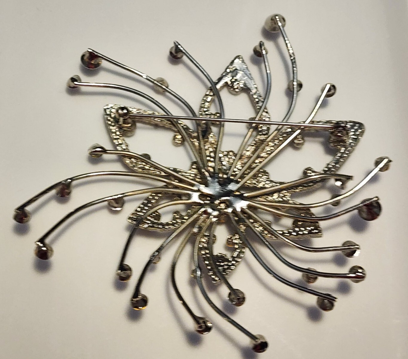 Large Unsigned Silver Tone AB Clear Rhinestone Fl… - image 2