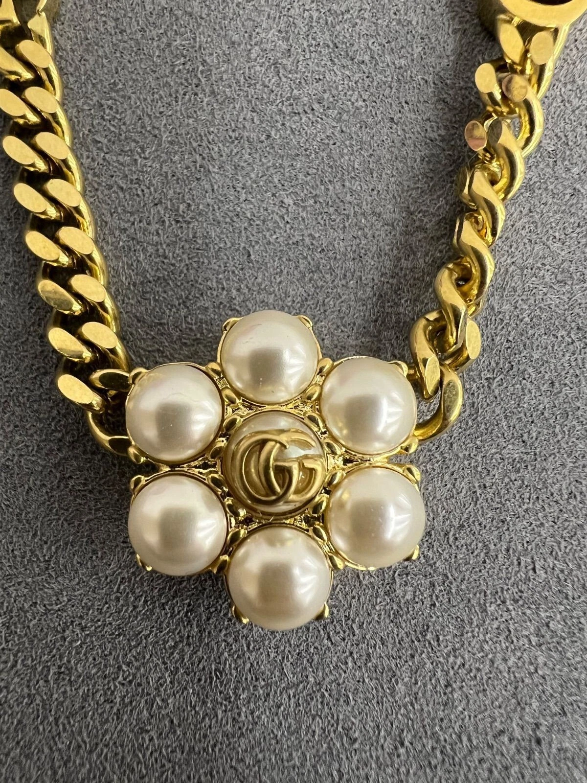 Collana Gucci Perla Doppio GG Catena Oro Lunghezza 38 cm Con Sacchetto Polvere Usata