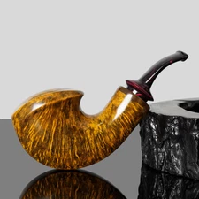 MUXIANG Briar Wooden Tobacco Pipe Smooth Freehand Pipe Ebonite Stem Horn Ring