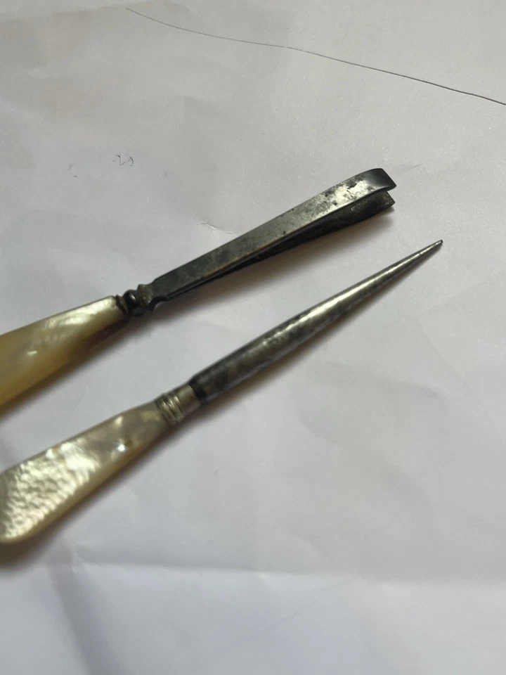 Antique Handmade Mother of Pearl Handle Simple Sewing Tool Tweezer - Image 3 of 4