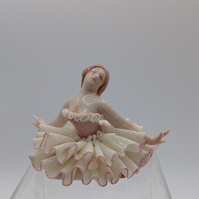 Cappe Vintage Porcelain Ballerina Figurine Hand Painted Signed Pink lace