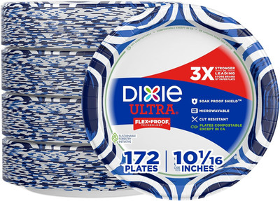 Dixie Ultra, Large Paper Plates, 10 Inch, 172 Count (4 Packs of 43 Plates), 3X S