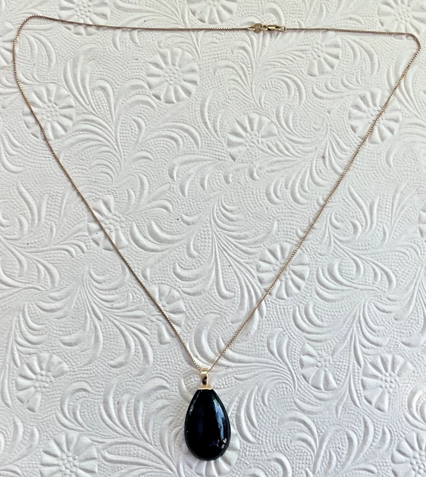 Collar Cadena Caja Italia 14K con Colgante Grande Lágrima Ónix Negro 14k, 18" Foto 2 de 4