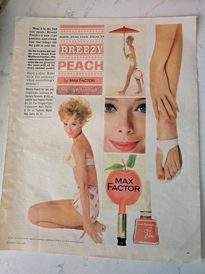 1962 Max Factor breezy peach nail polish lipstick manicure pedicure Vintage ad 
