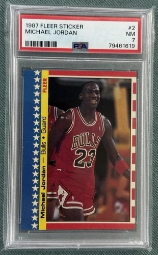 1987-88 Fleer Basketball Sticker Michael Jordan Card #2 PSA 7 Centered