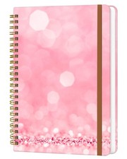 WLPFSAHF Spiral Journal Notebook for Women, Hardcover A5 College Pink Glitter