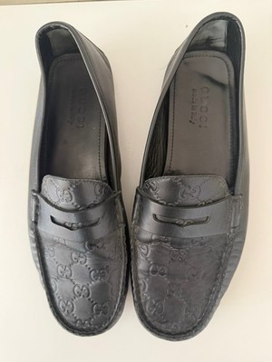 Gucci Mens 431063 Black Signature Embossed Loafer Driver Shoes size 9
