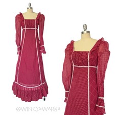 Gunne Sax Black Label Maxi Dress Size 9 S Burgundy Prairie Vintage 60s 70s
