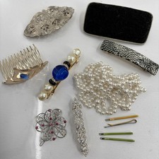 Vintage Lot of 9 Hair Accessories Barrettes Snood Comb Sparkly