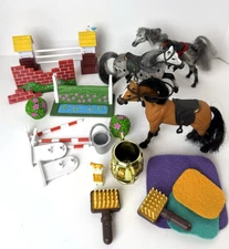 Lot Mixed Play Horses, Saddles, Bridles, Jumps Horse Accessories