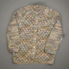 Vintage 80s Italian Hand Knit Wool Mohair Cardigan Sweater Pastel Cottagecore