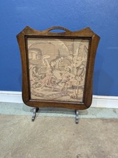Antique Edwardian Oak & Tapestry Fire Place Screen Spanish Dancers