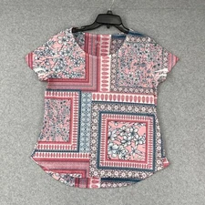 Style & Co Top Women's Sz PL Pink Floral Short Sleeve Stretch Tee T-Shirt Casual