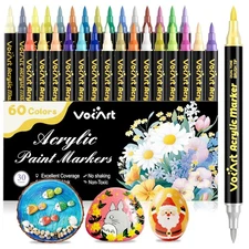 60 Colors Dual Brush Tip Acrylic Paint Markers for Rock, Canvas, Fabric, Wood