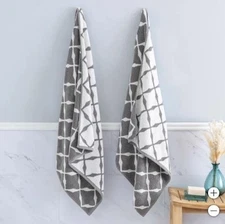 Welhome Welspun Bath Towels Gray Multicolor Lattice Work 2-Pack Jacquard Cotton
