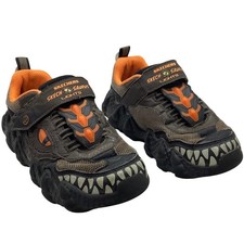 Skechers Skech-Saurus Lights Dinosaur Sneakers Boys Size 2.5 Brown Orange