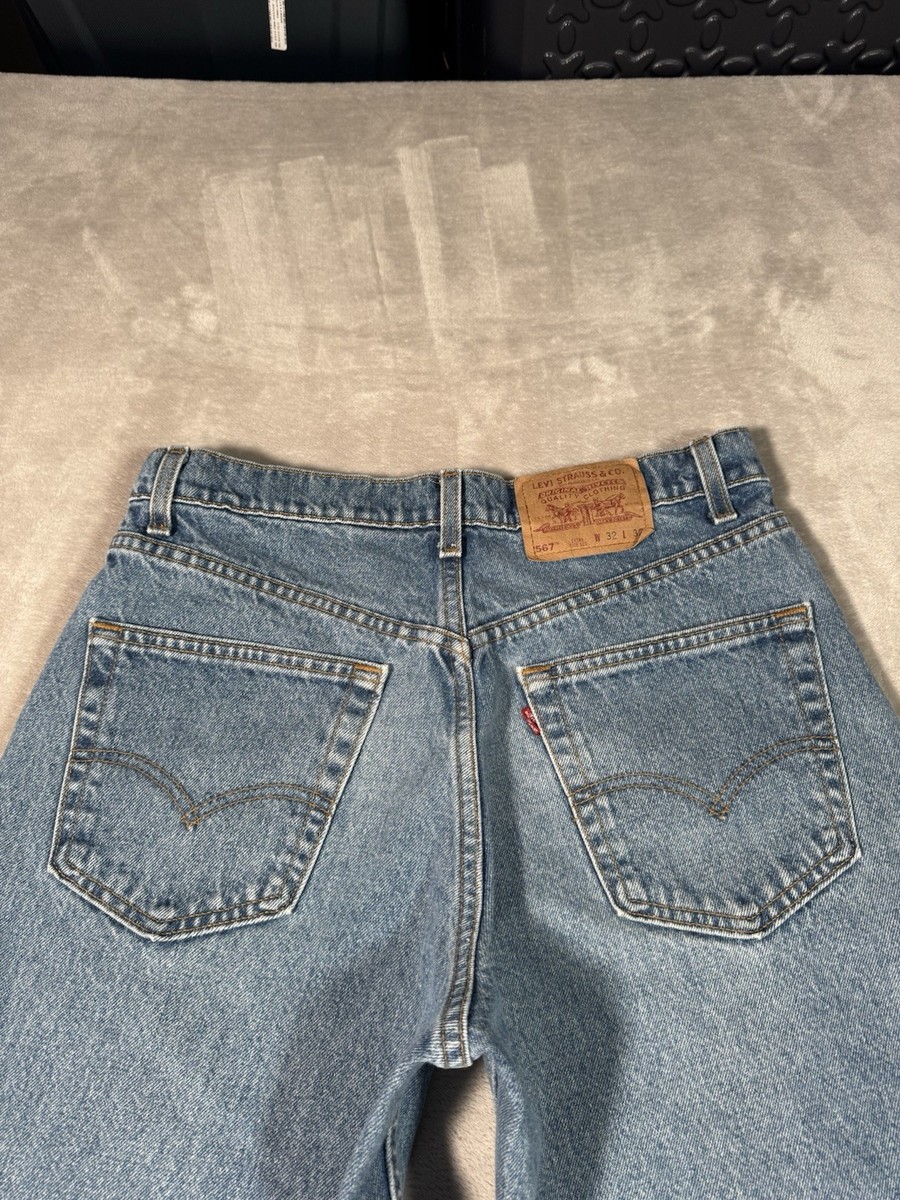 Vintage 90s Levis 567 Jeans Size 30x32 Blue Loose Fit Extra Wide