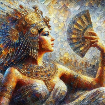 Kleopatra AI Kunstdruck, Impasto Portrait, Ägyptisches Wandbild, Digital Download