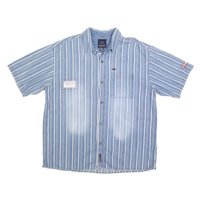 BUGLE BOY Hommes Bleu & Blanc Rayé Chemise Manches Courtes Coton XL Décontracté - Photo 1/4