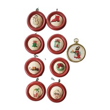 VTG 1980s Needlepoint Framed Christmas Ornaments Cross Stitch Handmade Lot Of 9